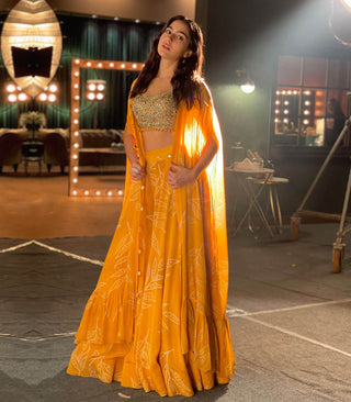 Orange Indo Western Lehenga Choli in Organza Silk Clothsvilla