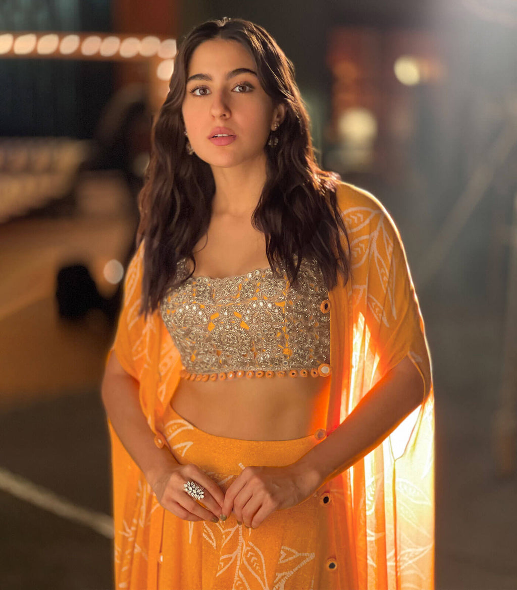 Orange Indo Western Lehenga Choli in Organza Silk Clothsvilla