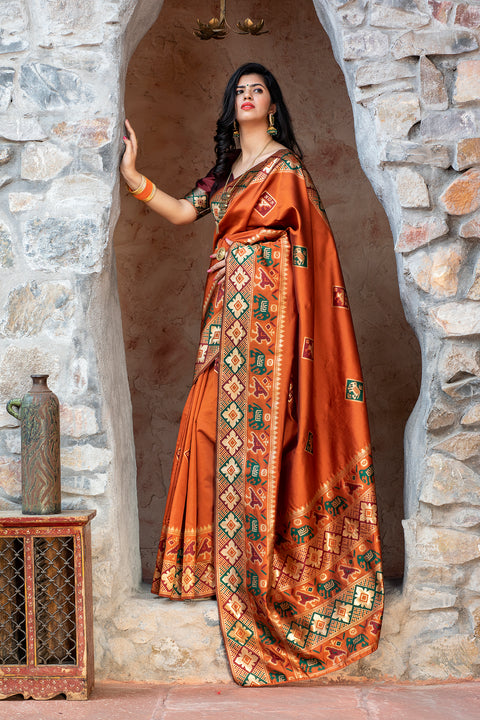Orange Patola Weaving Silk Festival Wear Saree ClothsVilla Main image