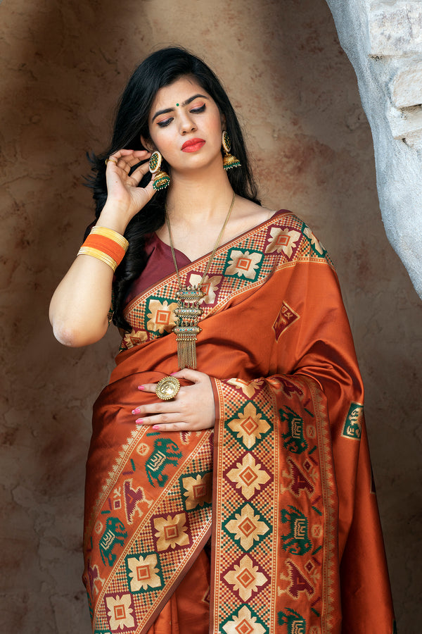 Orange Patola Weaving Silk Festival Wear Saree ClothsVilla