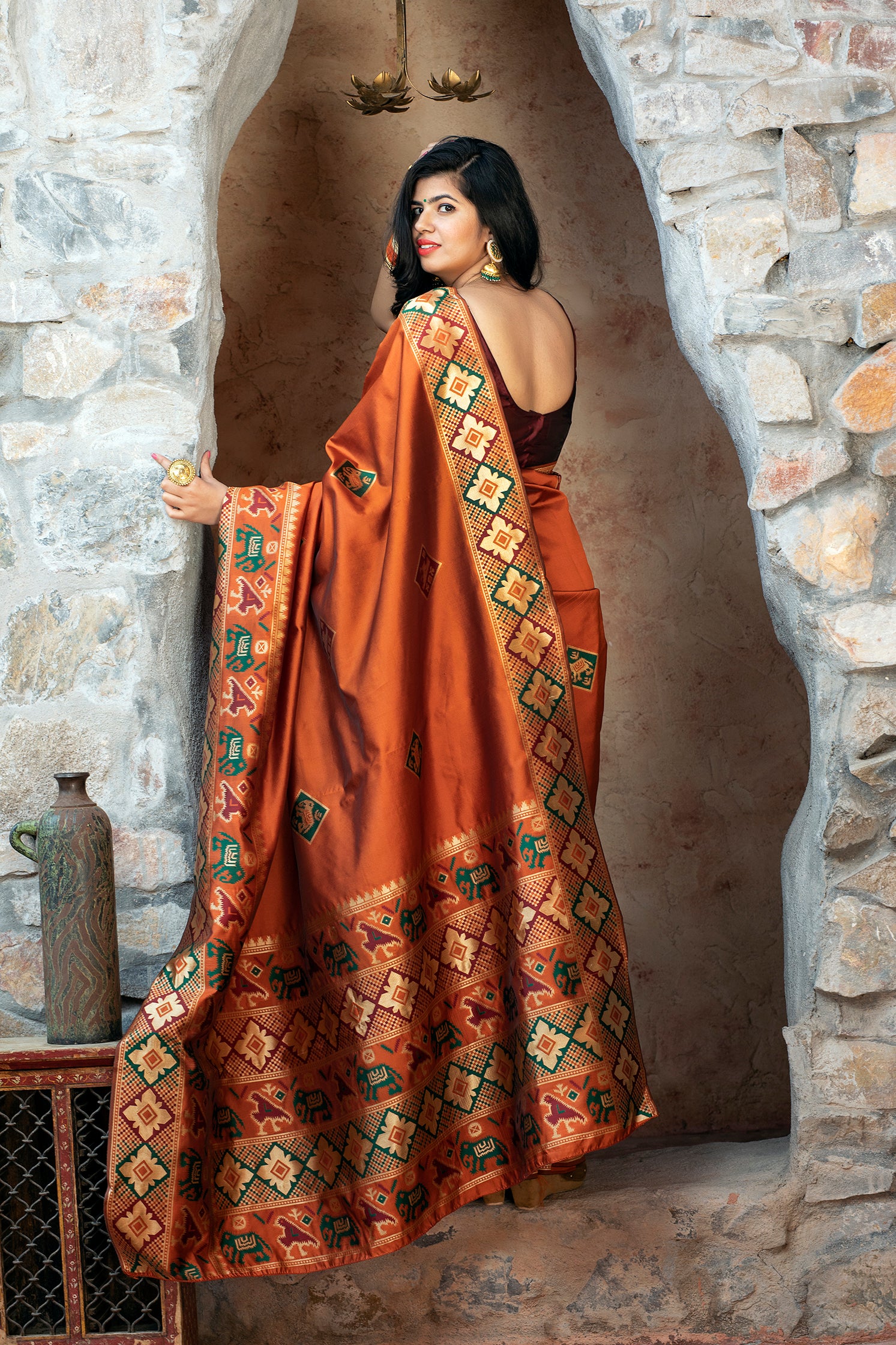 Orange Patola Weaving Silk Festival Wear Saree ClothsVilla