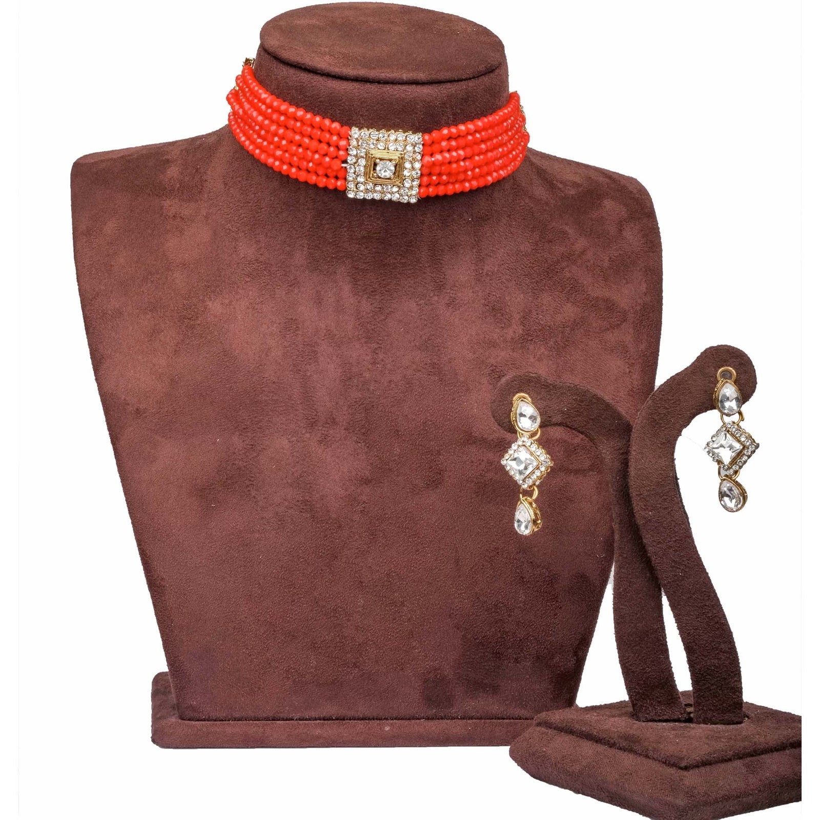 Orange Pearl With Italian Dimond Necklace Alloy Jewel Set ClothsVilla