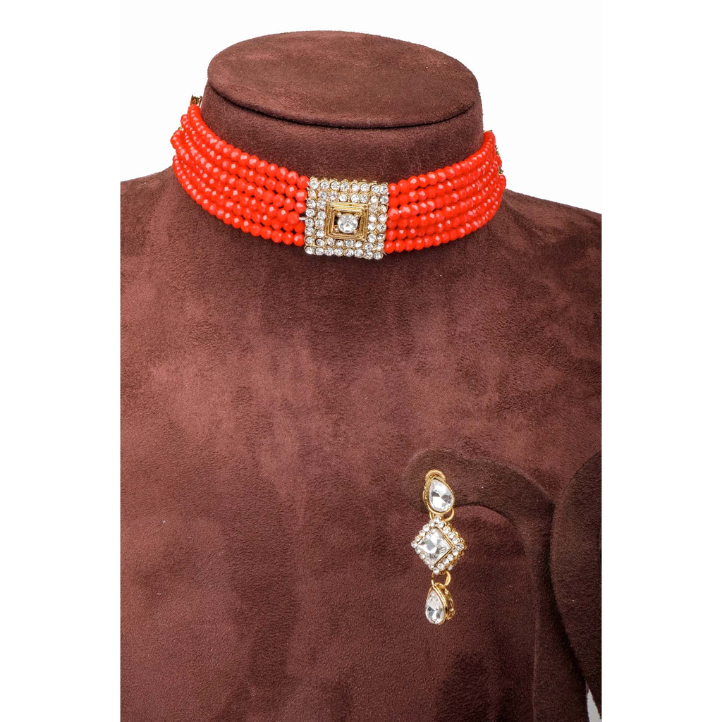Orange Pearl With Italian Dimond Necklace Alloy Jewel Set ClothsVilla