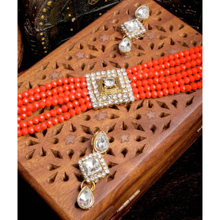 Orange Pearl With Italian Dimond Necklace Alloy Jewel Set ClothsVilla