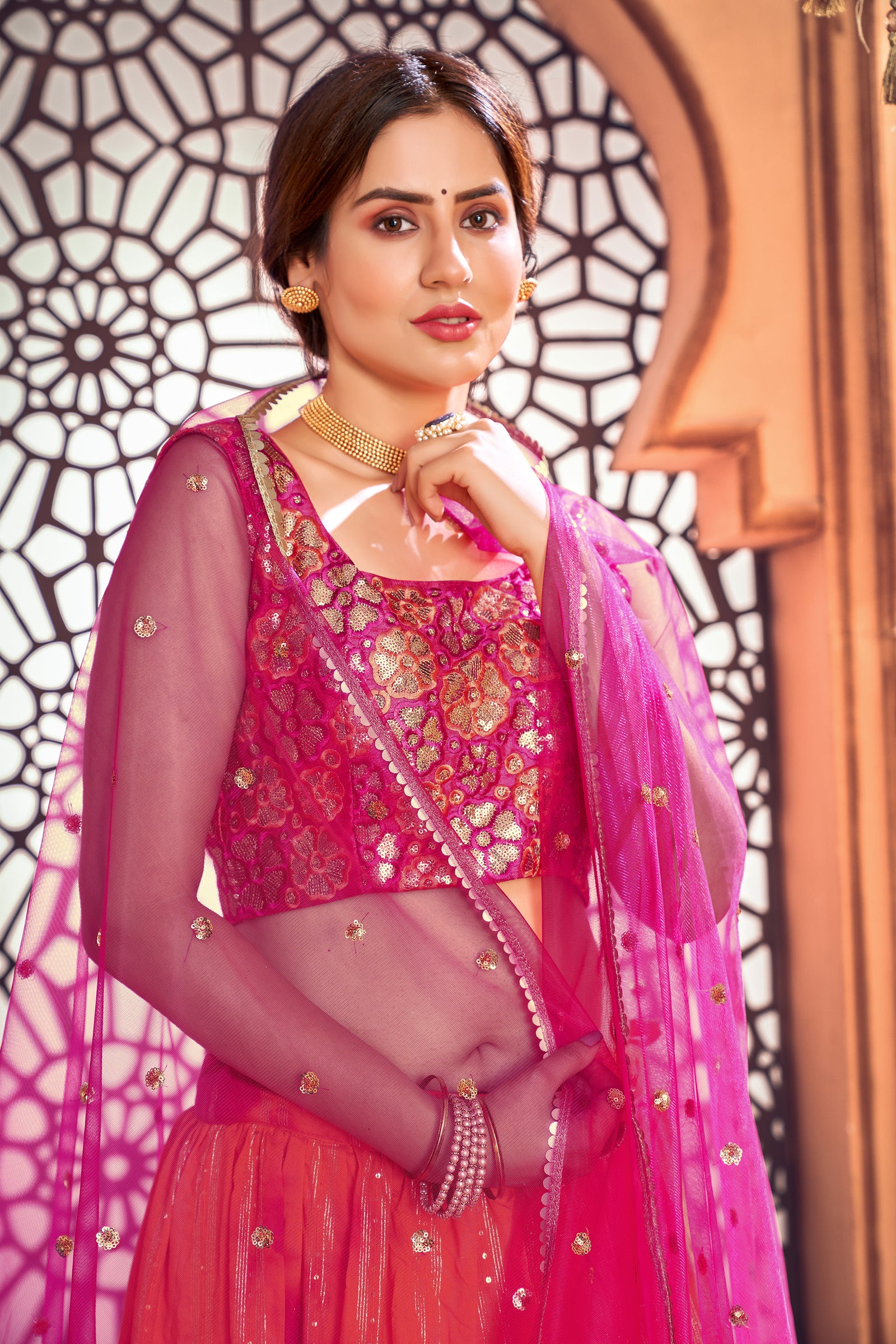 Orange Shibori Printed Cotton Party Wear Lehenga Choli ClothsVilla