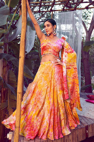 Orange Traditional Looks Big Size Printed Lehenga choli with Fancy Dupatta ClothsVilla.com
