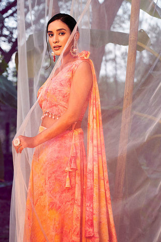 Orange Traditional Looks Big Size Printed Lehenga choli with Fancy Dupatta ClothsVilla.com