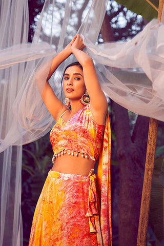 Orange Traditional Looks Big Size Printed Lehenga choli with Fancy Dupatta ClothsVilla.com