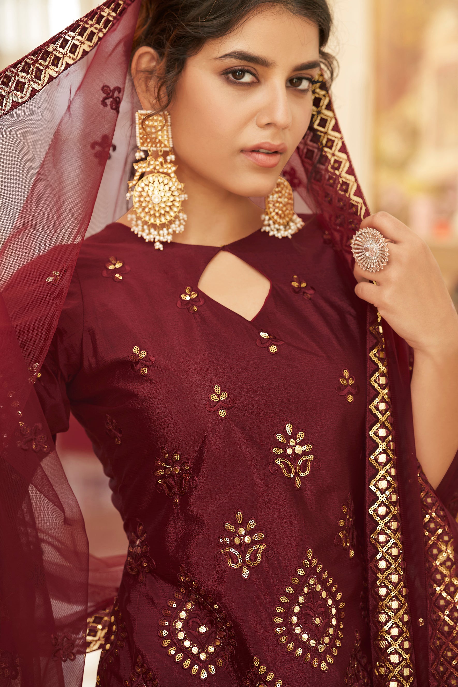 Outstanding Beige Gota Work Chinon Festival Wear Lehenga Choli ClothsVilla