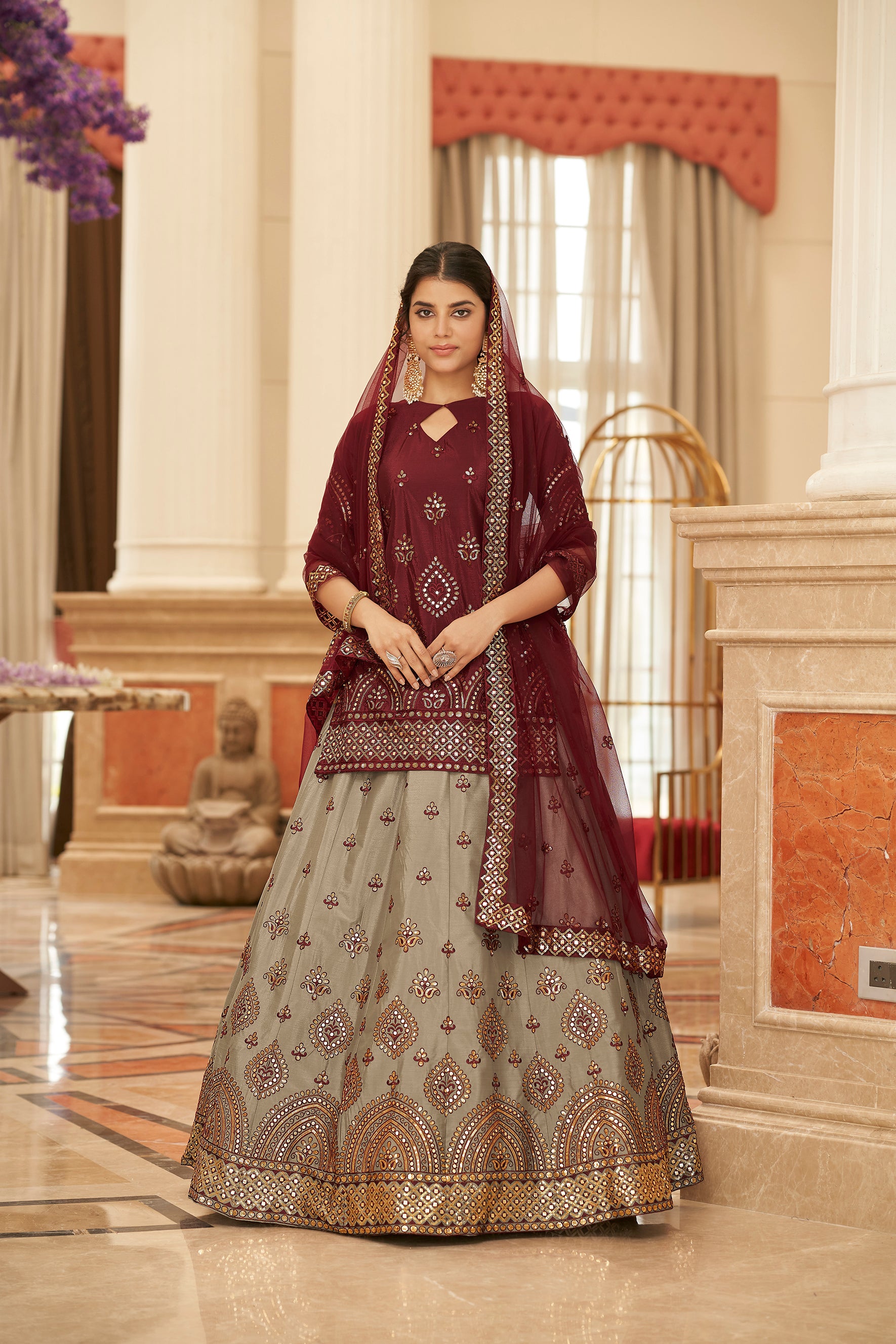 Outstanding Beige Gota Work Chinon Festival Wear Lehenga Choli ClothsVilla