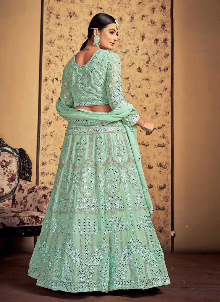 Pistachio Green Georgette Readymade Lehenga Choli Clothsvilla