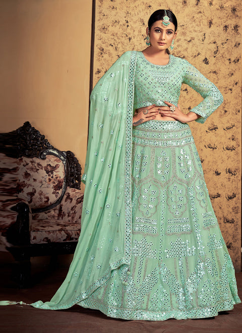 Pistachio Green Georgette Readymade Lehenga Choli Clothsvilla Main image