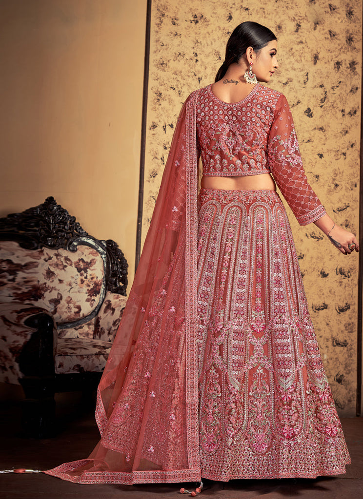 Pink Taupe Net Readymade Lehenga Choli Clothsvilla