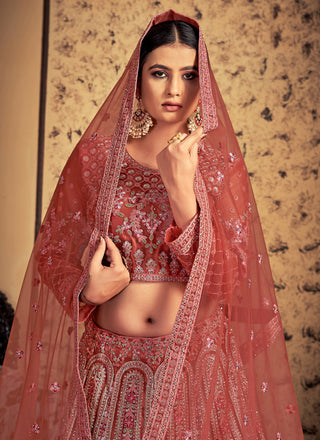Pink Taupe Net Readymade Lehenga Choli Clothsvilla