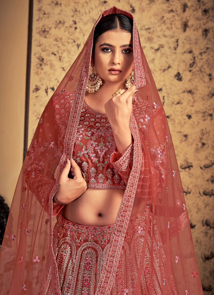 Pink Taupe Net Readymade Lehenga Choli Clothsvilla