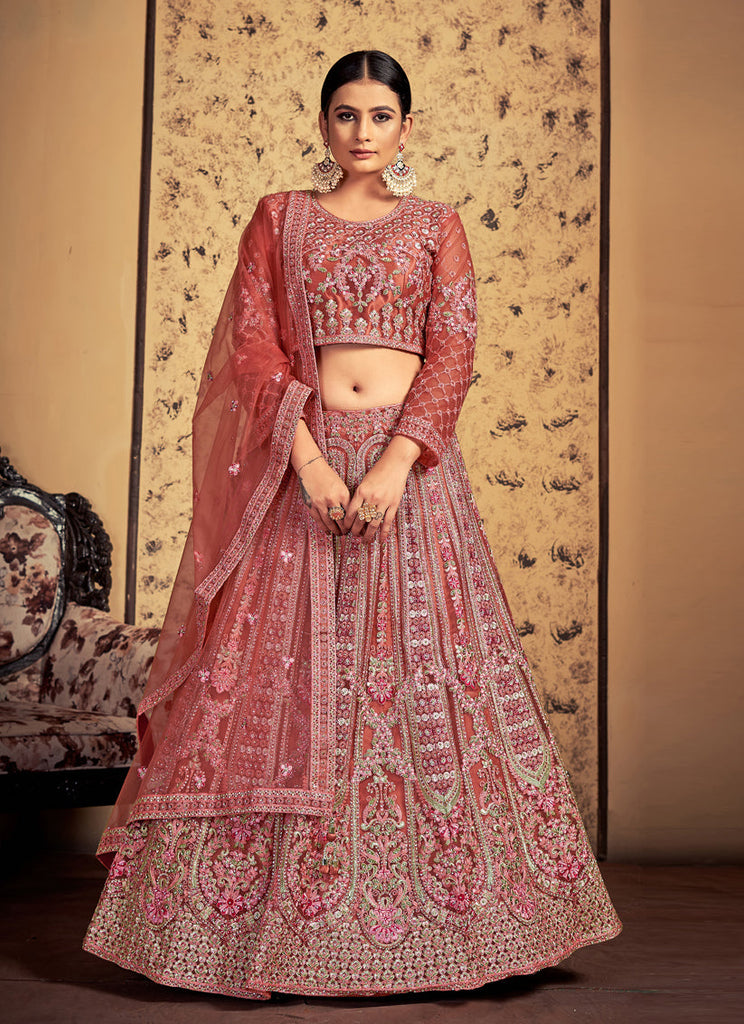 Pink Taupe Net Readymade Lehenga Choli Clothsvilla