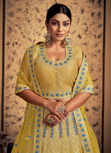 Load image into Gallery viewer, Mustard Net Readymade Lehenga Choli Clothsvilla