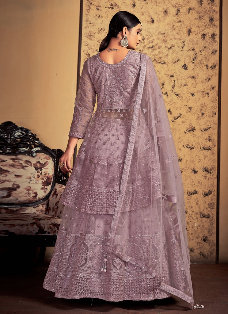 Mauve Net Readymade Lehenga Choli Clothsvilla