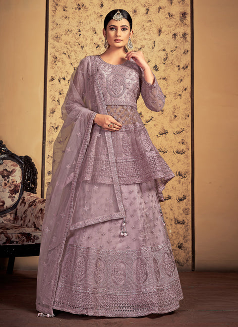 Mauve Net Readymade Lehenga Choli Clothsvilla Main image