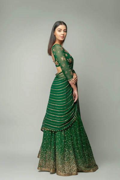 Buy shyamlata Ready to Wear Lehenga Saree Georgette Skirt Pre-Draped  Dupatta for Women |Green Online at Best Prices in India - JioMart.