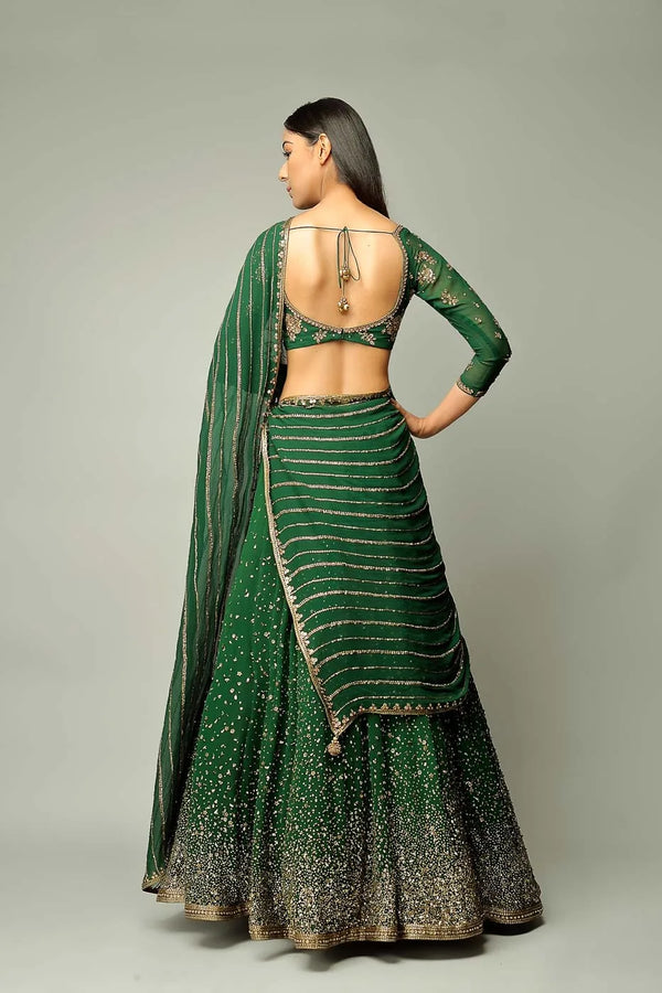 Pakistani Green Lehenga Saree in Georgette Clothsvilla