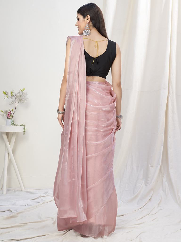 Pale Pink Pre-Stitched Blended Silk Saree Secondary image