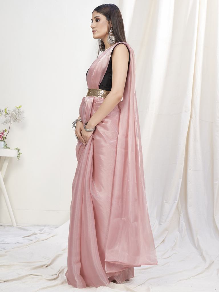 Pale Pink Pre-Stitched Blended Silk Saree ClothsVilla