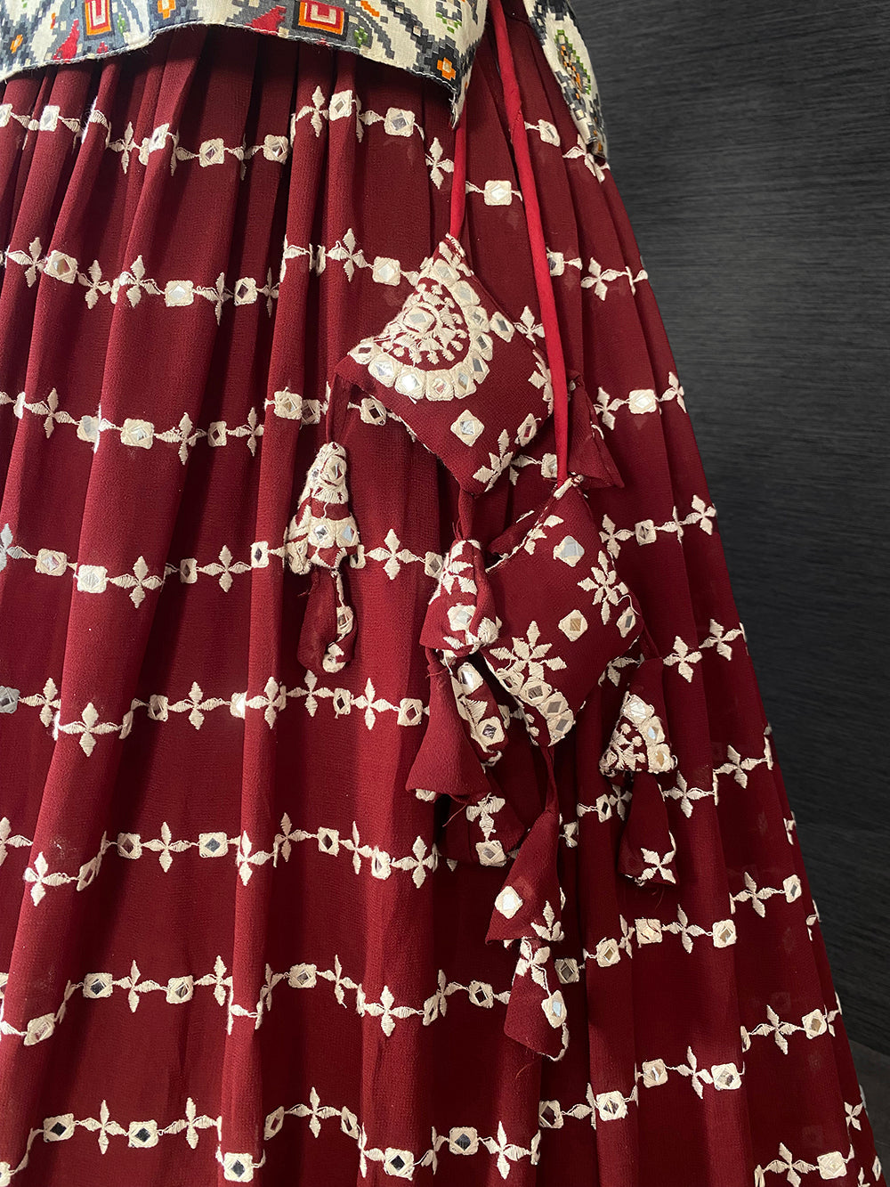 Maroon Color Paper Mirror And Thread Embroidery Work Georgette Lehenga Choli Clothsvilla