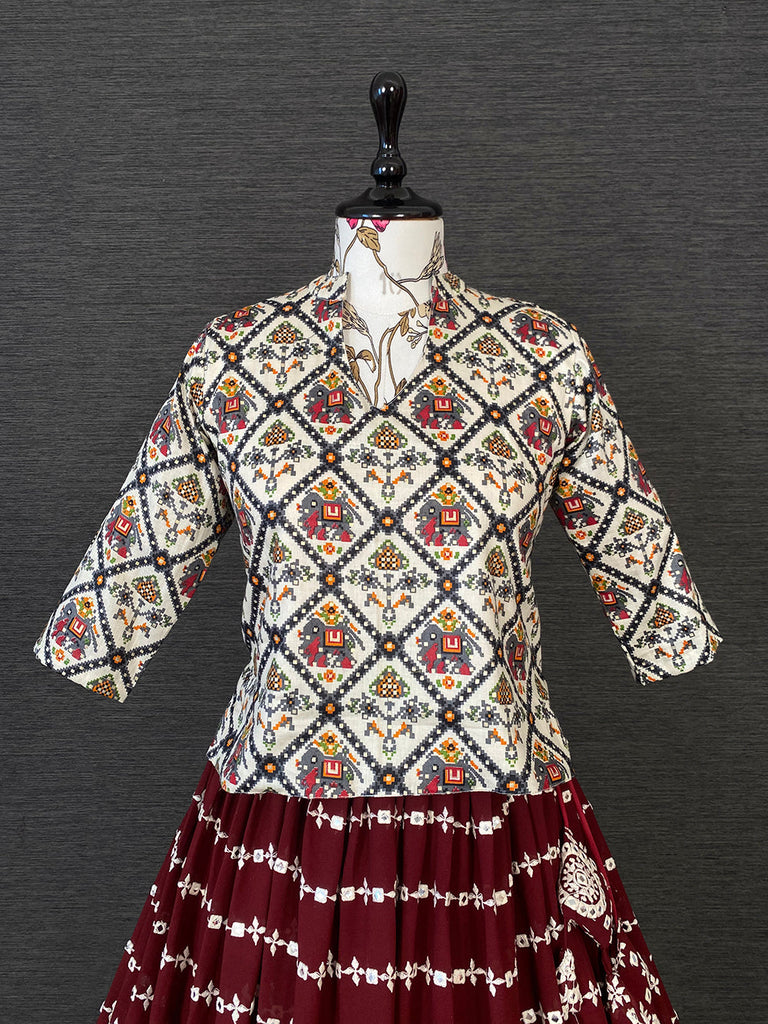 Maroon Color Paper Mirror And Thread Embroidery Work Georgette Lehenga Choli Clothsvilla