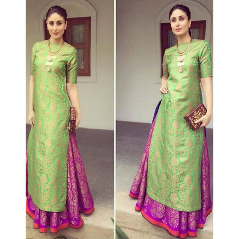 Parrot Green Jacquard Fabric and Pink Jacquard Bottom Fabric Designer Dress Material for Womens ClothsVilla Main image
