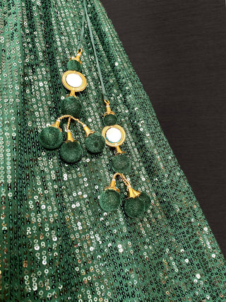 Green Color Sequins Embroidery Work Georgette Party Wear Lehenga Choli With Net Dupatta Clothsvilla