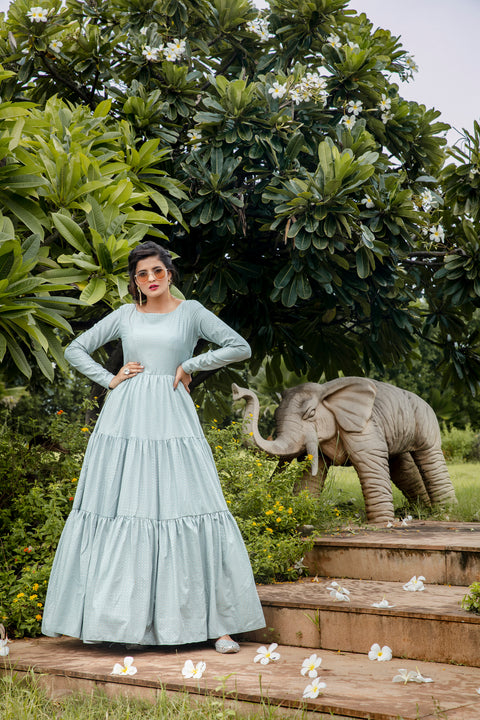 Party Style Grey Color Designer Printed Readymade Gown In Art Silk Fabric ClothsVilla Main image