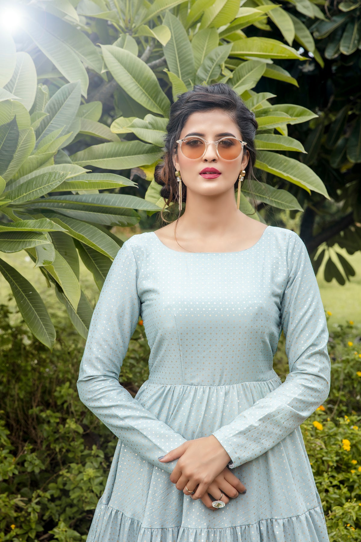 Party Style Grey Color Designer Printed Readymade Gown In Art Silk Fabric ClothsVilla