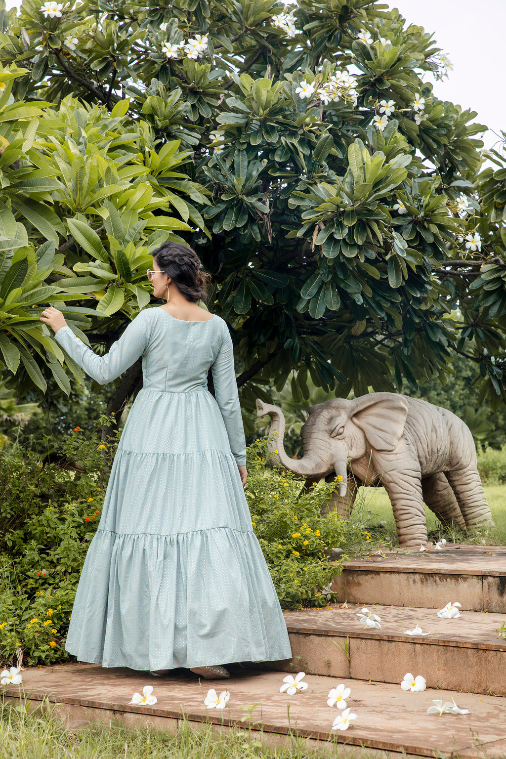 Party Style Grey Color Designer Printed Readymade Gown In Art Silk Fabric ClothsVilla