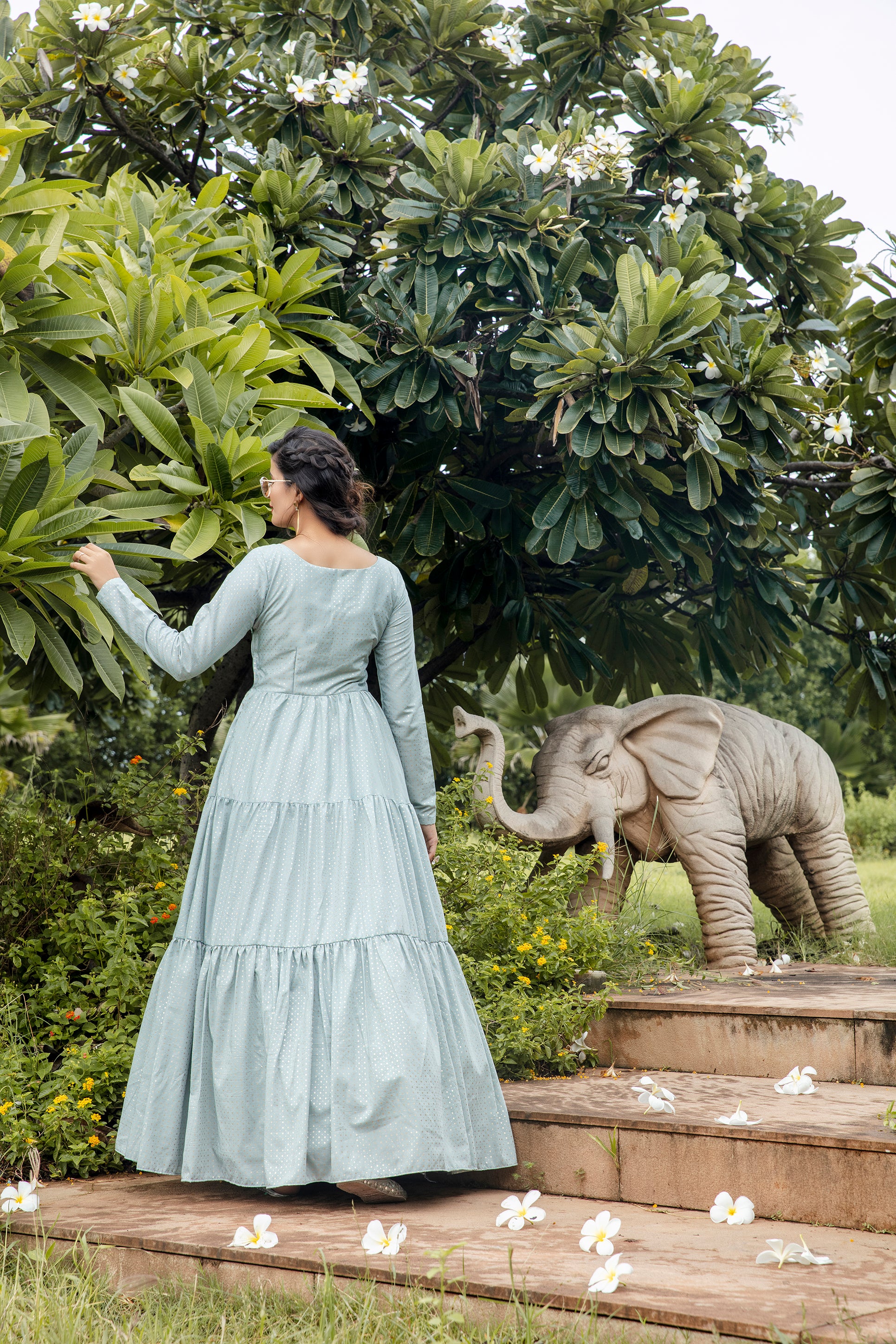Party Style Grey Color Designer Printed Readymade Gown In Art Silk Fabric ClothsVilla