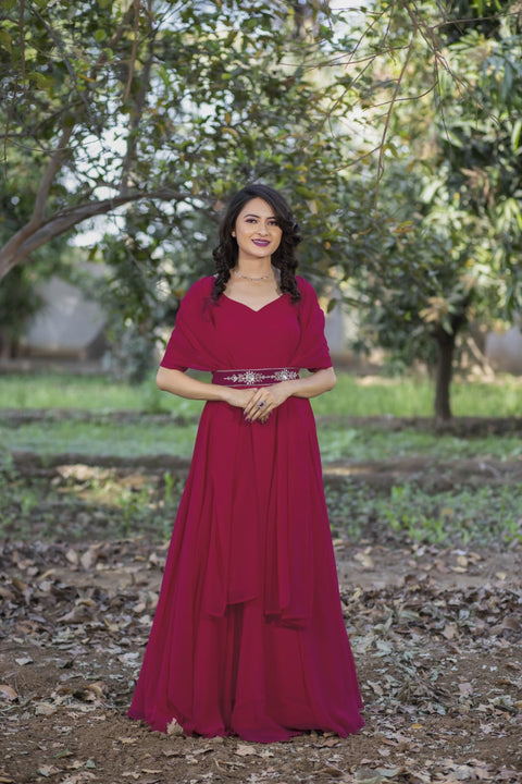 Party Wear Dark Pink Color Poncho Gown Clothsvilla Main image