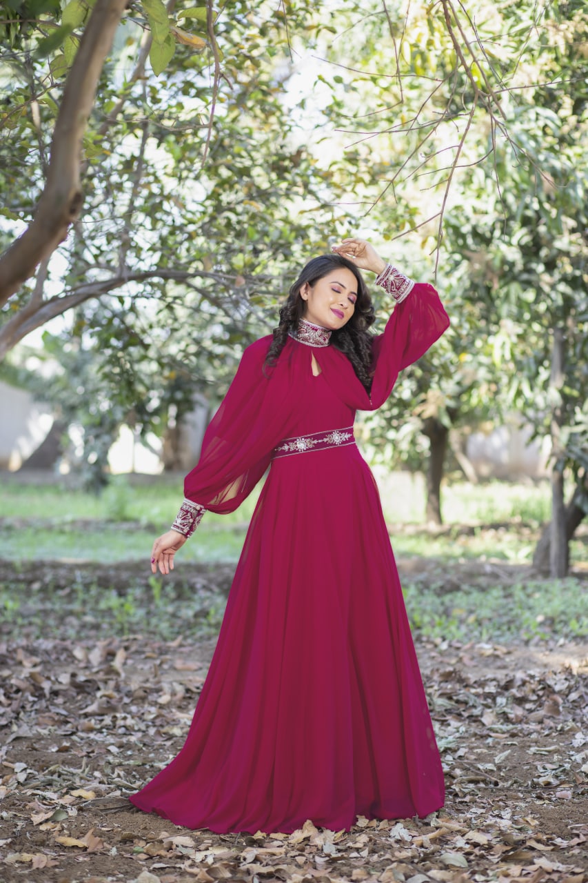 Party Wear Dark Pink Color Poncho Gown Clothsvilla