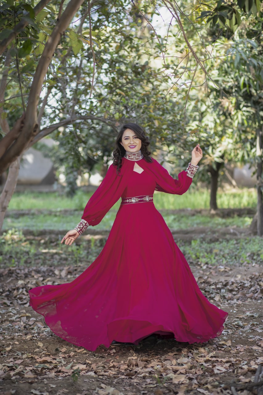 Party Wear Dark Pink Color Poncho Gown Clothsvilla