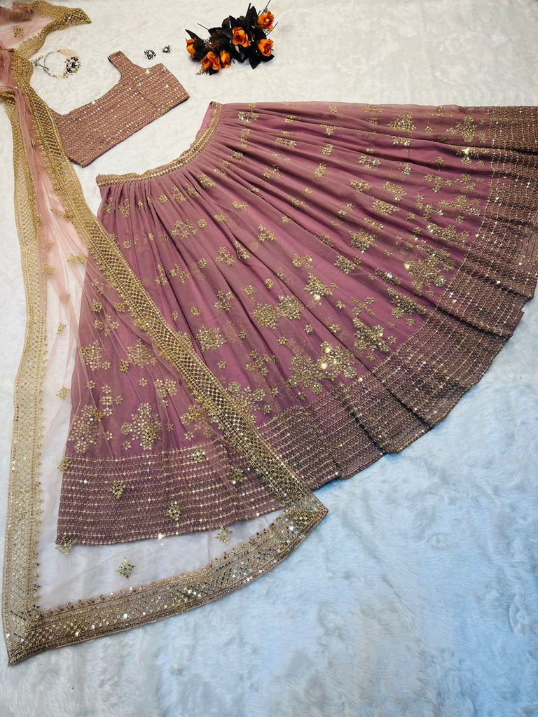 Party Wear Dusty Pink Color Embrodary Sequence Work Lehenga Choli Clothsvilla