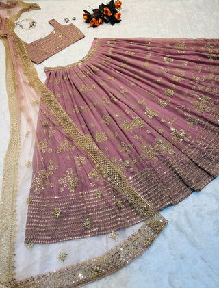 Party Wear Dusty Pink Color Embrodary Sequence Work Lehenga Choli Clothsvilla