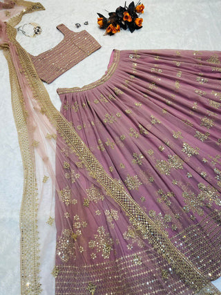 Party Wear Dusty Pink Color Embrodary Sequence Work Lehenga Choli Clothsvilla