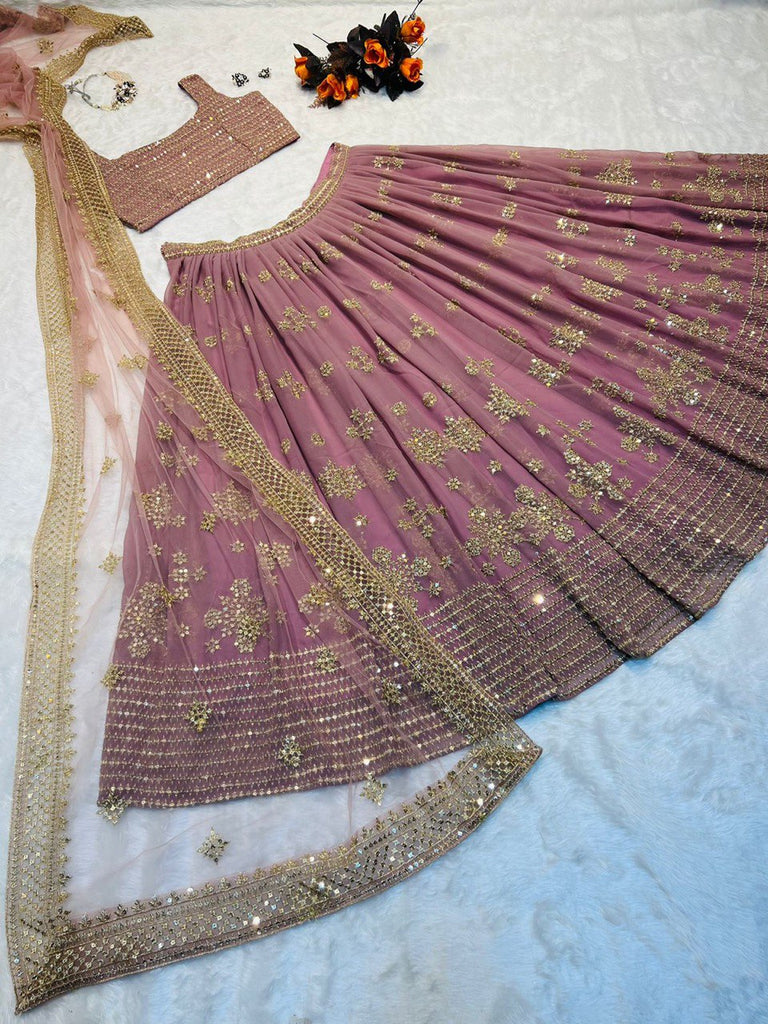 Party Wear Dusty Pink Color Embrodary Sequence Work Lehenga Choli Clothsvilla