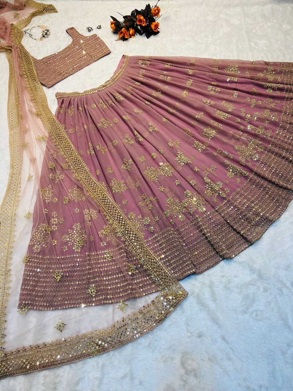 Party Wear Dusty Pink Color Embrodary Sequence Work Lehenga Choli Clothsvilla
