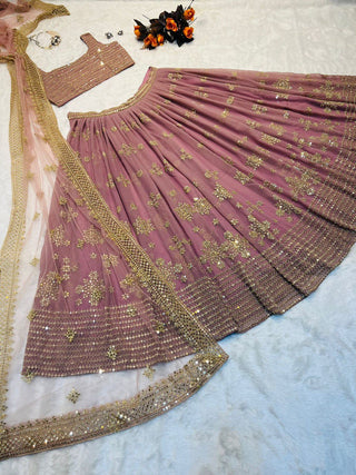 Party Wear Dusty Pink Color Embrodary Sequence Work Lehenga Choli Clothsvilla