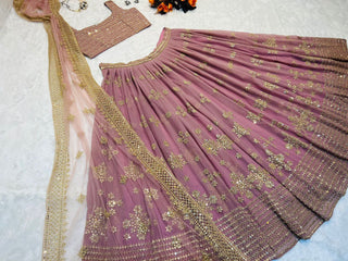 Party Wear Dusty Pink Color Embrodary Sequence Work Lehenga Choli Clothsvilla