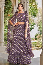 Load image into Gallery viewer, Party Wear Light Purple Gerogette Foil Printed Lehenga Choli with Dupatta ClothsVilla.com