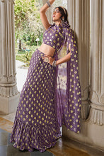 Load image into Gallery viewer, Party Wear Light Purple Gerogette Foil Printed Lehenga Choli with Dupatta ClothsVilla.com