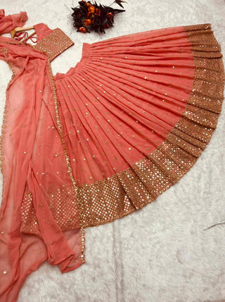 Party Wear Peach Color Sequence Embroidery Work Lehenga Choli Clothsvilla
