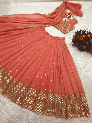 Party Wear Peach Color Sequence Embroidery Work Lehenga Choli Clothsvilla