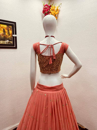 Party Wear Peach Color Sequence Embroidery Work Lehenga Choli Clothsvilla